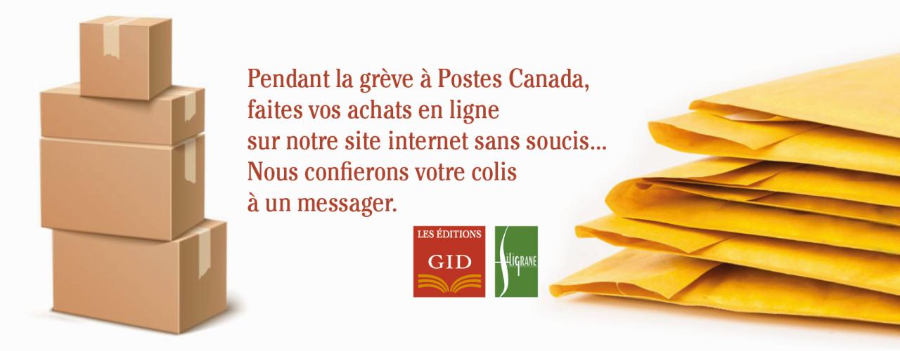 Bandeau spécifiant que les colis sont envoyés par messager pendant la grève de Postes Canada